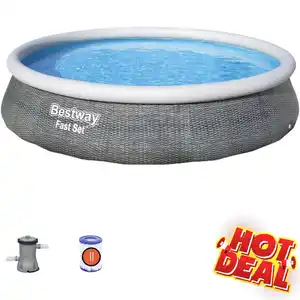 Bestway® Fast Set™ Aufstellpool 396x84cm Rattan-Optik schiefergrau inkl. Pumpe
