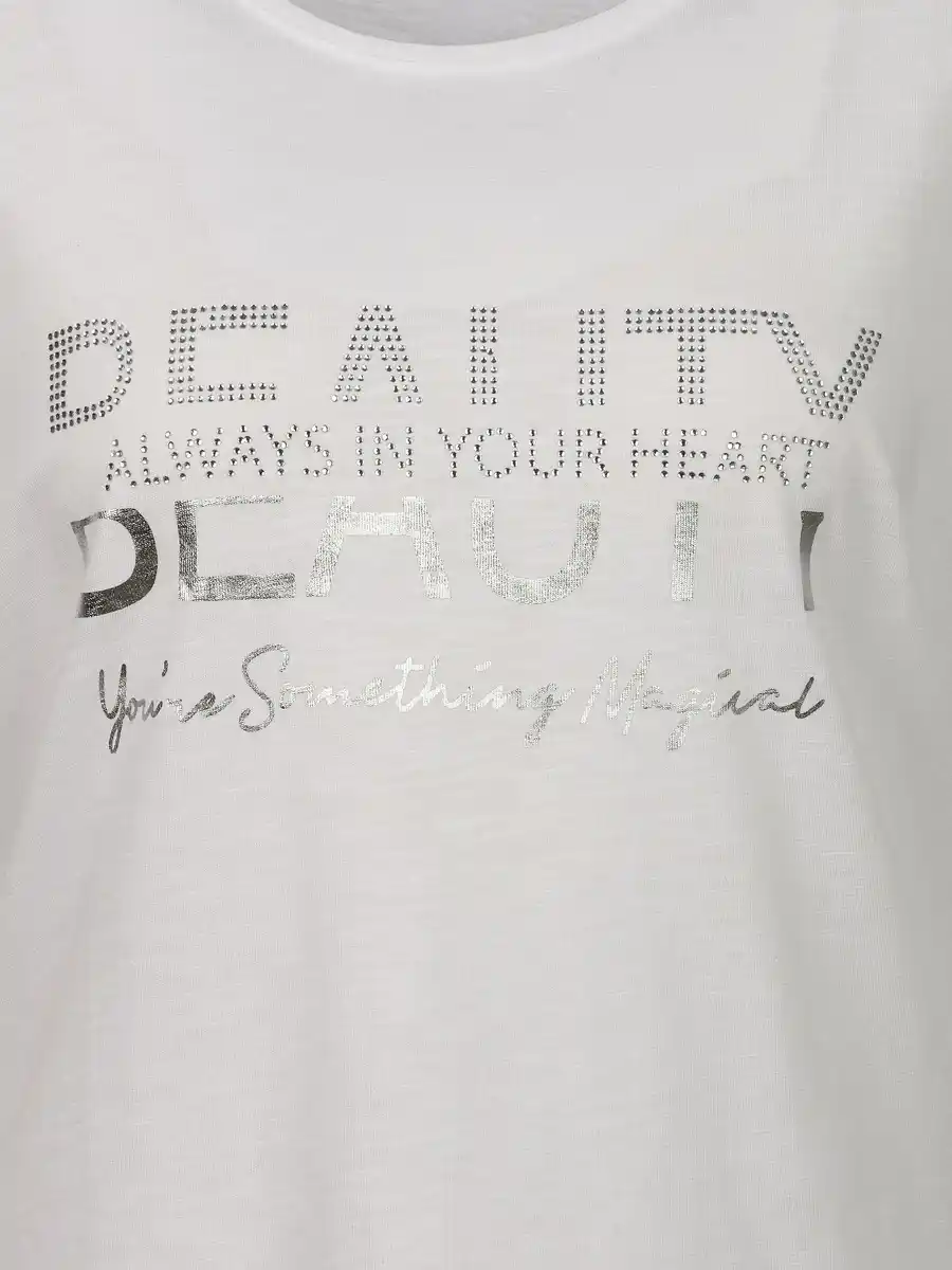 Bild 3 von Damen Shirt mit Glitzerprint und Glitzersteinchen Weiß