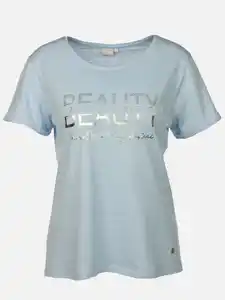 Damen Shirt mit Glitzerprint und Glitzersteinchen Blau