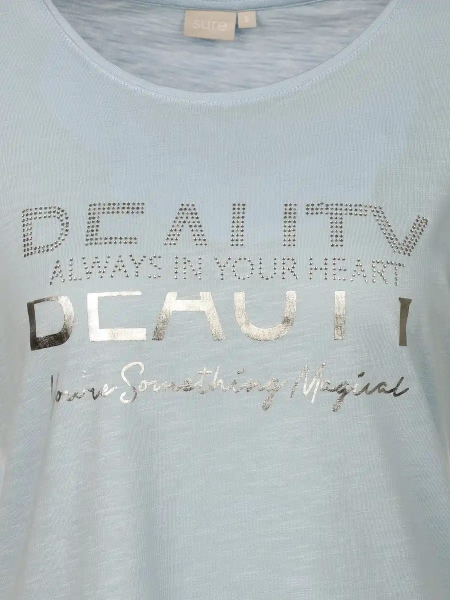 Bild 3 von Damen Shirt mit Glitzerprint und Glitzersteinchen Blau
