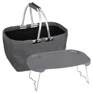 Picknickkorb mit Deckel 2-in-1, grau