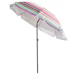  Strand-/ Sonnenschirm - Rot-Pink-Gelb-Hellgrau gestreift