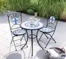 Bild 2 von 3.tlg Sitzgruppe Mosaik mit Tisch Ø 60 cm & 2 Stühlen FLORAL - Mehrfarbig
