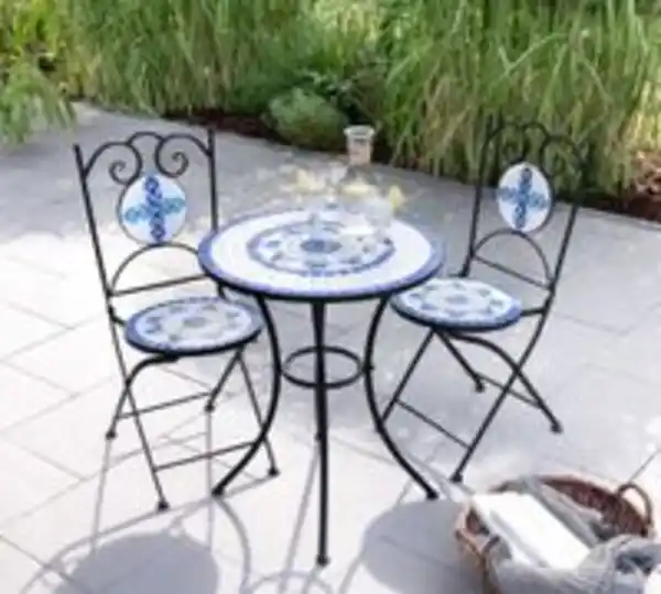 Bild 2 von 3.tlg Sitzgruppe Mosaik mit Tisch Ø 60 cm & 2 Stühlen FLORAL - Mehrfarbig