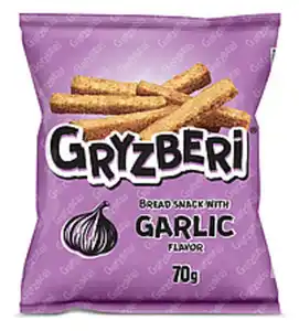 "GRYZBERI" Snack aus geröstetem Weizenbrot mit Knoblauchgesc...