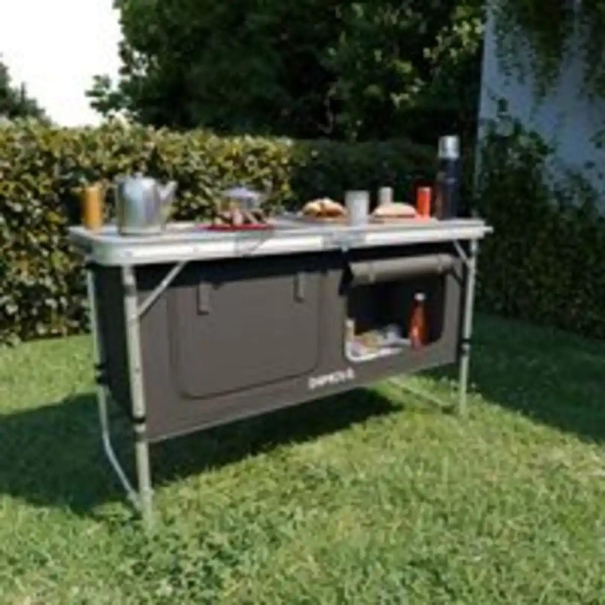 Bild 3 von Campingküche faltbar, Outdoorküche höhenverstellbar, mit Arbeitsplatte, Staufächer, Tragetasche