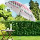 Bild 3 von  Strand-/ Sonnenschirm - Rot-Pink-Gelb-Hellgrau gestreift