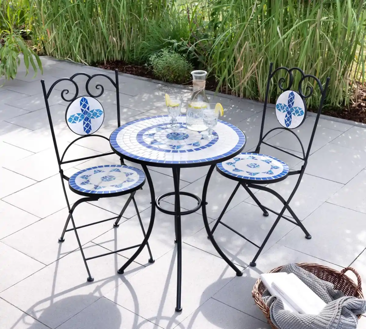 Bild 4 von 3.tlg Sitzgruppe Mosaik mit Tisch Ø 60 cm & 2 Stühlen FLORAL - Mehrfarbig