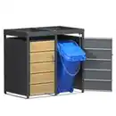 Bild 3 von 2er Mülltonnenverkleidung aus pulverbeschichtetem Stahl, ca. 132 x 80 x 124 cm - Anthrazit/Holzoptik