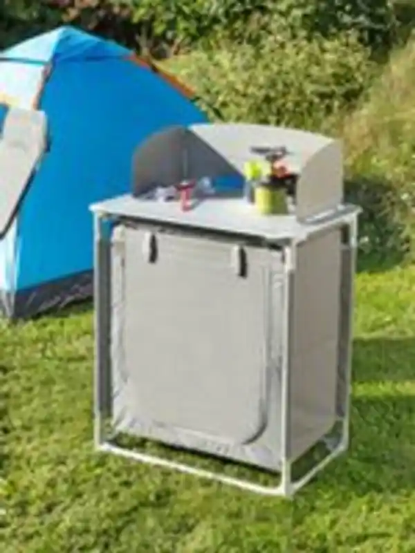 Bild 2 von Tragbarer Camping Kochtisch mit Windschutz, ca. 75 x 55 x 82/108 cm – Schwarz/Silber
