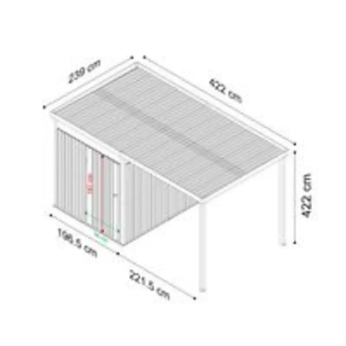 Bild 4 von Metallgerätehaus 4.7㎡ Skylight mit 5.3㎡ Carport-Erweiterung 422 x 239 x 227 cm