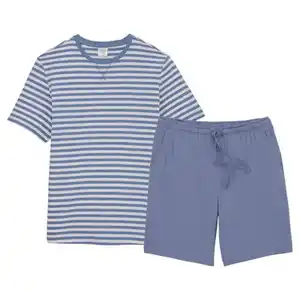 UP2FASHION MEN Herren Kurzer Pyjama, Hellblau/Streifen, M