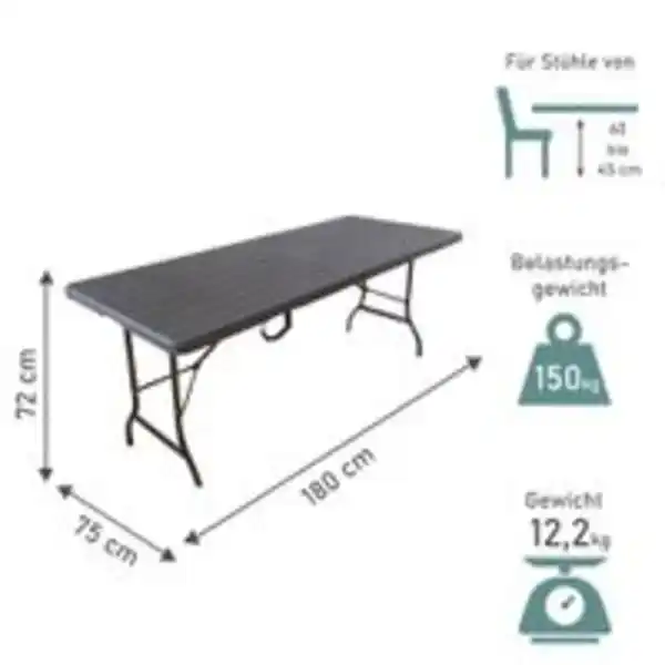 Bild 2 von Gartentisch in Holzoptik, Klapptisch 180 x 75 cm, Buffettisch bis 150 kg belastbar