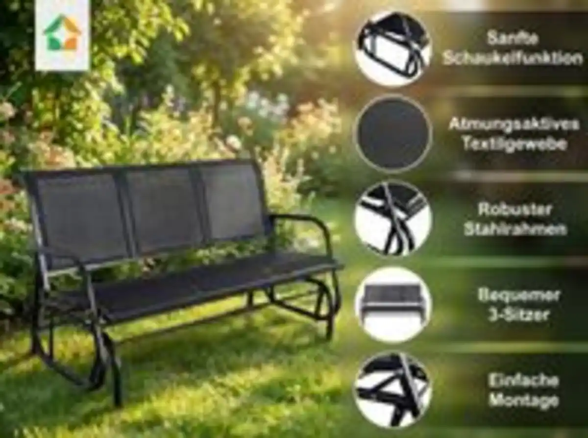 Bild 3 von 3-Sitzer Garten Schaukelbank, ca. 151 x 70 x 83 cm - Schwarz