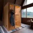 Bild 2 von Finnische Sauna MINTO 120x120 Kabine aus Hemlock Tannenholz mit 3,5 kW Harvia Ofen