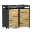 Bild 1 von 2er Mülltonnenverkleidung aus pulverbeschichtetem Stahl, ca. 132 x 80 x 124 cm - Anthrazit/Holzoptik