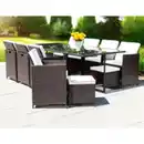 Bild 2 von 33tlg. Polyrattan-Sitzgruppe CUBE 4+8 mit platzsparendem Würfelsystem - Braun