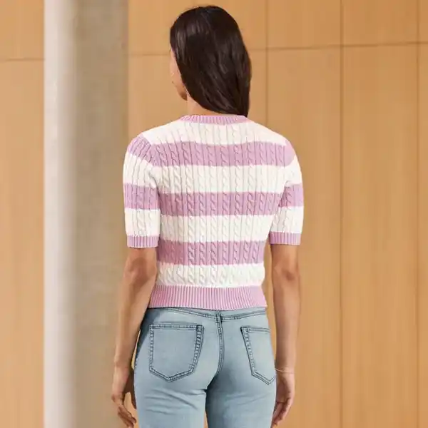 Bild 4 von Damen-Kurzarm-Pullover mit Zopfmuster