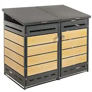 2er Mülltonnenverkleidung "Mülo" aus Edelstahl, ca. 142 x 78 x 131 cm - Anthrazit/Holzoptik