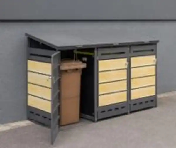 Bild 3 von 3er Mülltonnenverkleidung MÜLO in Holzoptik, ca. 211 x 85 x 130,5 cm - Anthrazit