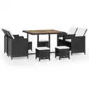 Bild 1 von 19tlg. Dining-Set mit Holztischplatte inkl. Polsterauflagen aus Poly-Rattan - Schwarz/Creme
