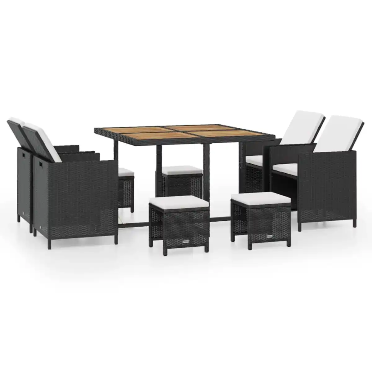 Bild 1 von 19tlg. Dining-Set mit Holztischplatte inkl. Polsterauflagen aus Poly-Rattan - Schwarz/Creme