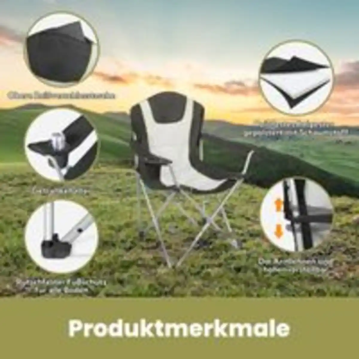 Bild 4 von HOMECALL Campingstuhl Anglerstuhl Klappbar, Getränkehalter, 3 fach Verstellbare Rückenlehne