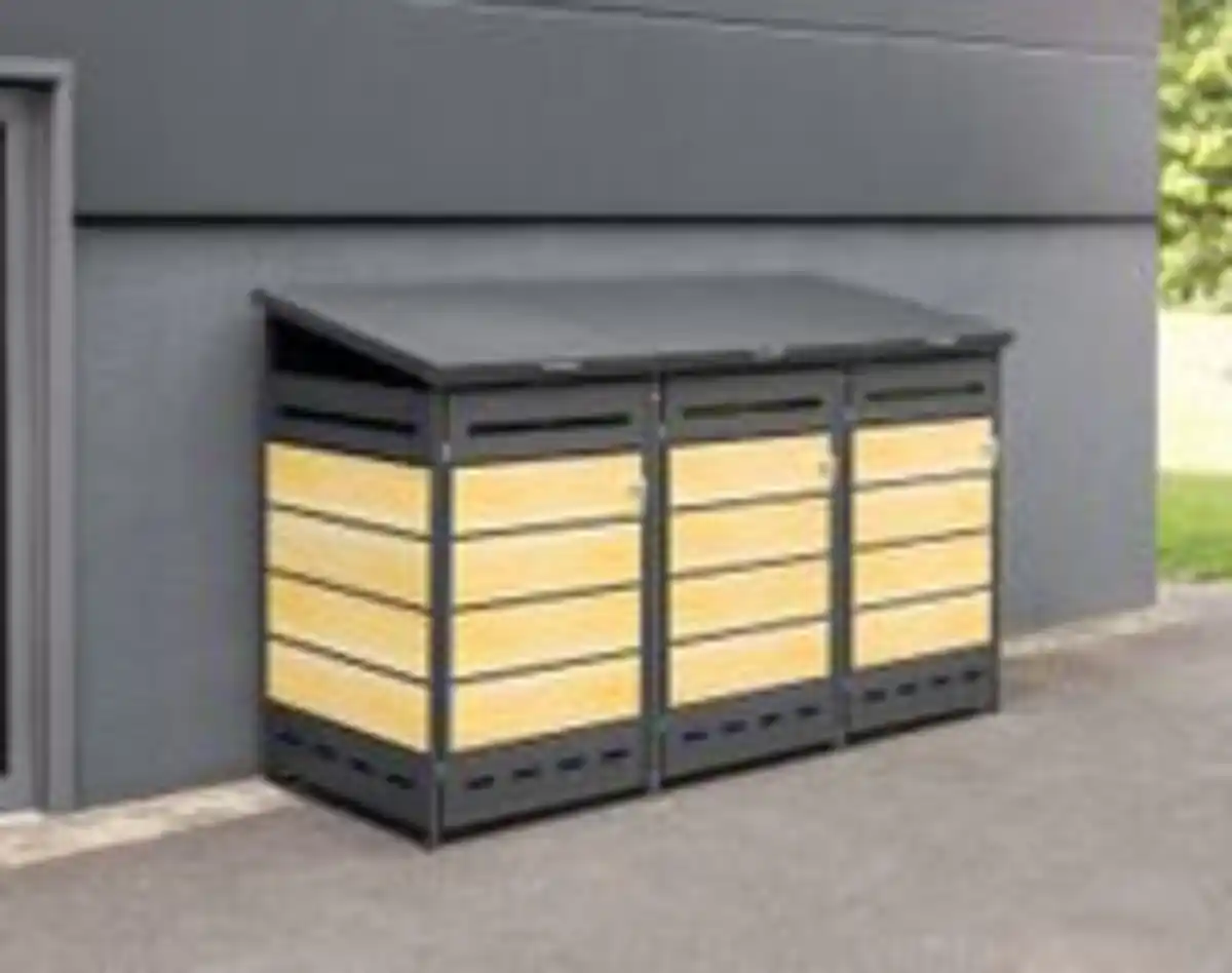 Bild 2 von 3er Mülltonnenverkleidung MÜLO in Holzoptik, ca. 211 x 85 x 130,5 cm - Anthrazit