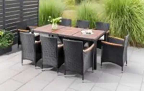 Bild 2 von 17tlg. Dining-Set VERA aus Polyrattan mit Holztisch inkl. Polsterauflagen