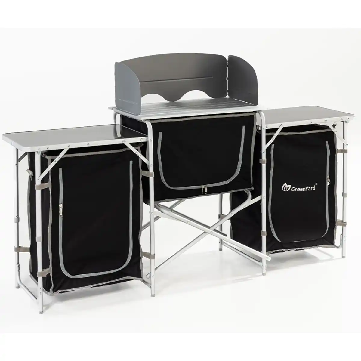 Bild 1 von Campingküche XL Windschutz und rollbarer Arbeitsplatte, ca. 173 x 41 x 80 cm - Schwarz