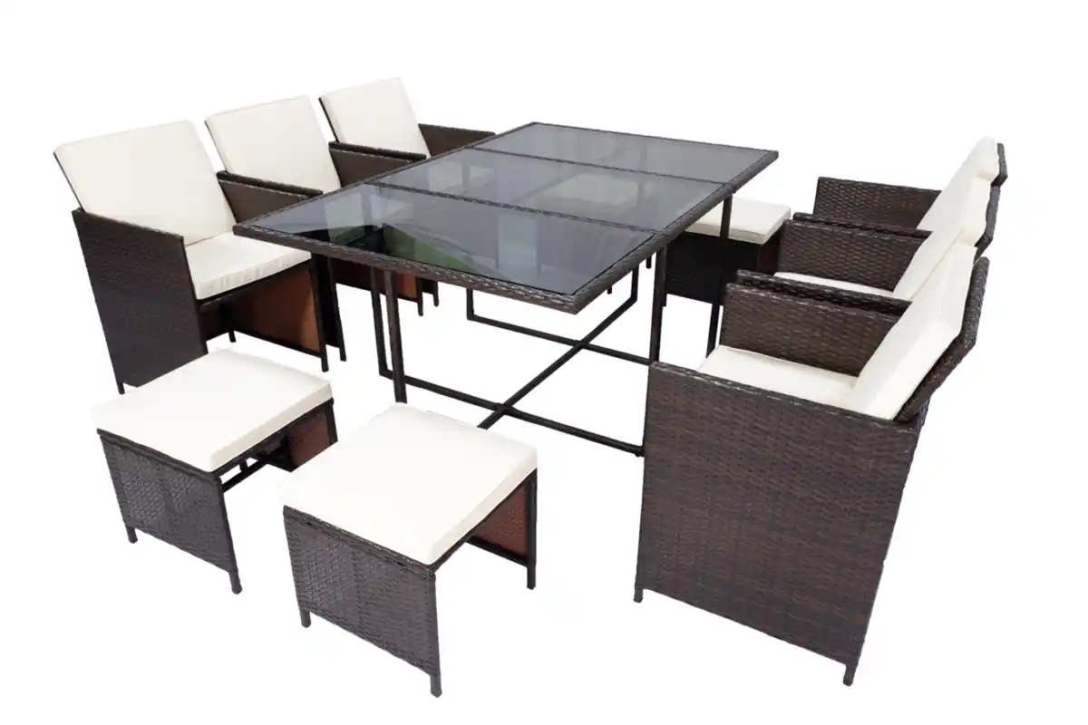 Bild 1 von 27tlg. Polyrattan-Sitzgruppe CUBE 4+6 mit platzsparendem Würfelsystem - Braun