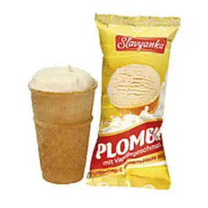 Eiskrem Slavyanka mit Vanillegeschmack im Waffelbecher