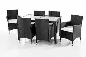13tlg. Dining-Set VERA aus Polyrattan mit Glastisch inkl. Polsterauflagen
