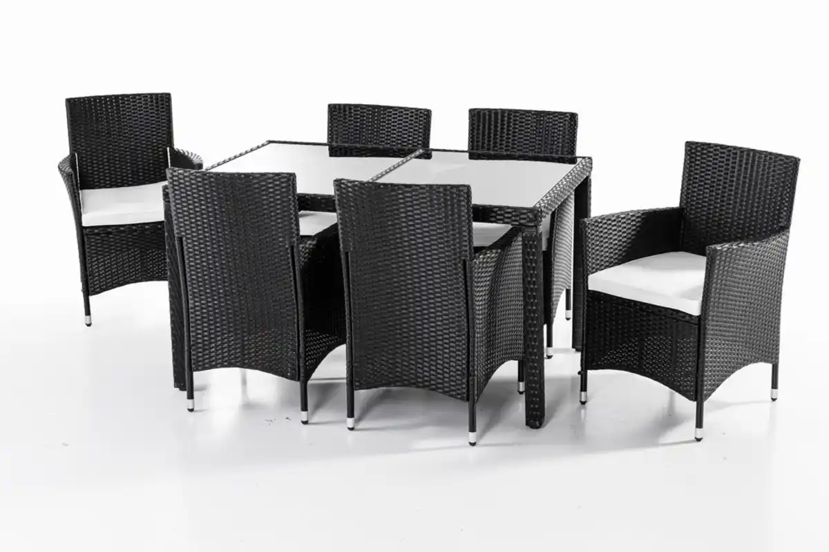 Bild 1 von 13tlg. Dining-Set VERA aus Polyrattan mit Glastisch inkl. Polsterauflagen
