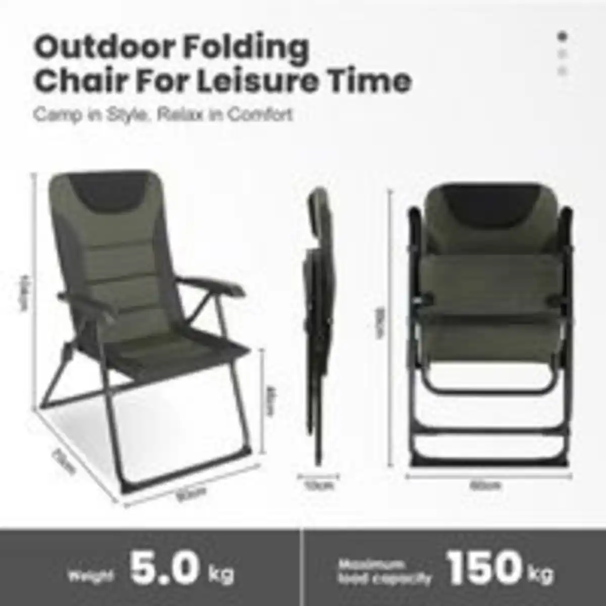 Bild 3 von HOMECALL Campingstuhl Gartenstuhl klappbar, polyester, 5 fach Verstellbarer Rückenlehne, bis 150kg