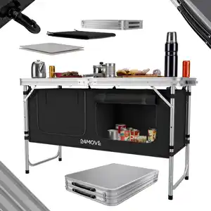 Campingküche faltbar, Outdoorküche höhenverstellbar, mit Arbeitsplatte, Staufächer, Tragetasche