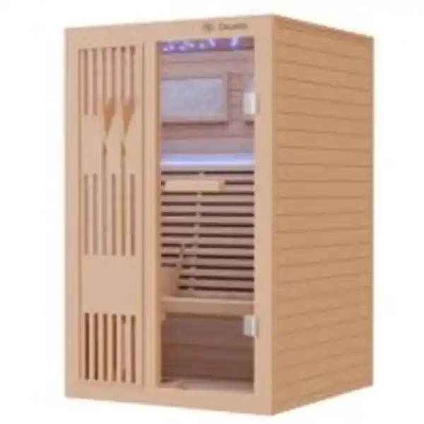 Bild 3 von Finnische Sauna MINTO 120x120 Kabine aus Hemlock Tannenholz mit 3,5 kW Harvia Ofen