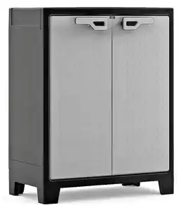 Titan Kunststoffschrank niedrig, ca. 80 x 44 x 100 cm - Hellgrau/Schwarz
