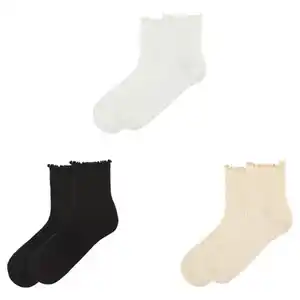 UP2FASHION WOMEN Damen Socken 3er-Pack, Rüschen Schwarz/Weiß/Creme, 35/38