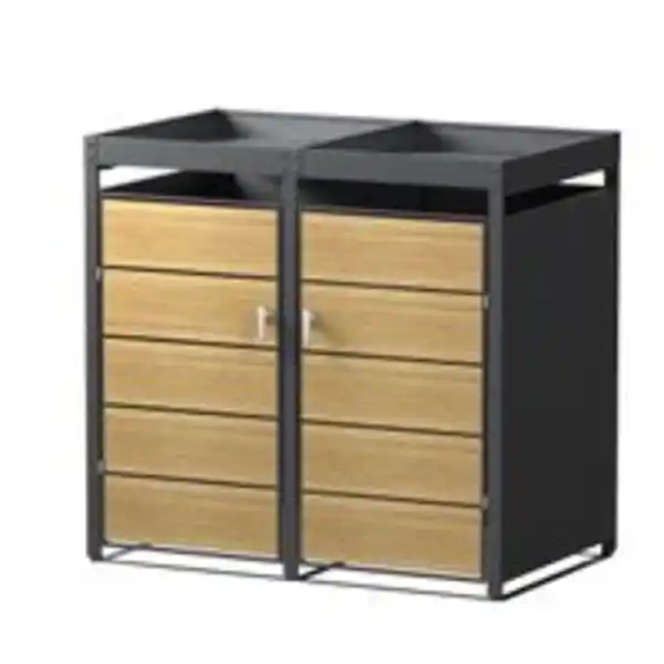 Bild 2 von 2er Mülltonnenverkleidung aus pulverbeschichtetem Stahl, ca. 132 x 80 x 124 cm - Anthrazit/Holzoptik