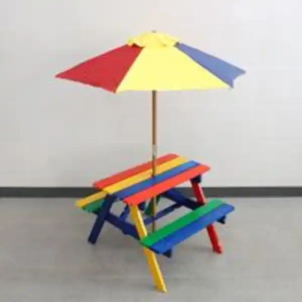 Bild 3 von Outdoor Kindersitzgruppe aus Tannenholz inkl. Schirm, ca. 71 x 79 x 54 cm - Bunt