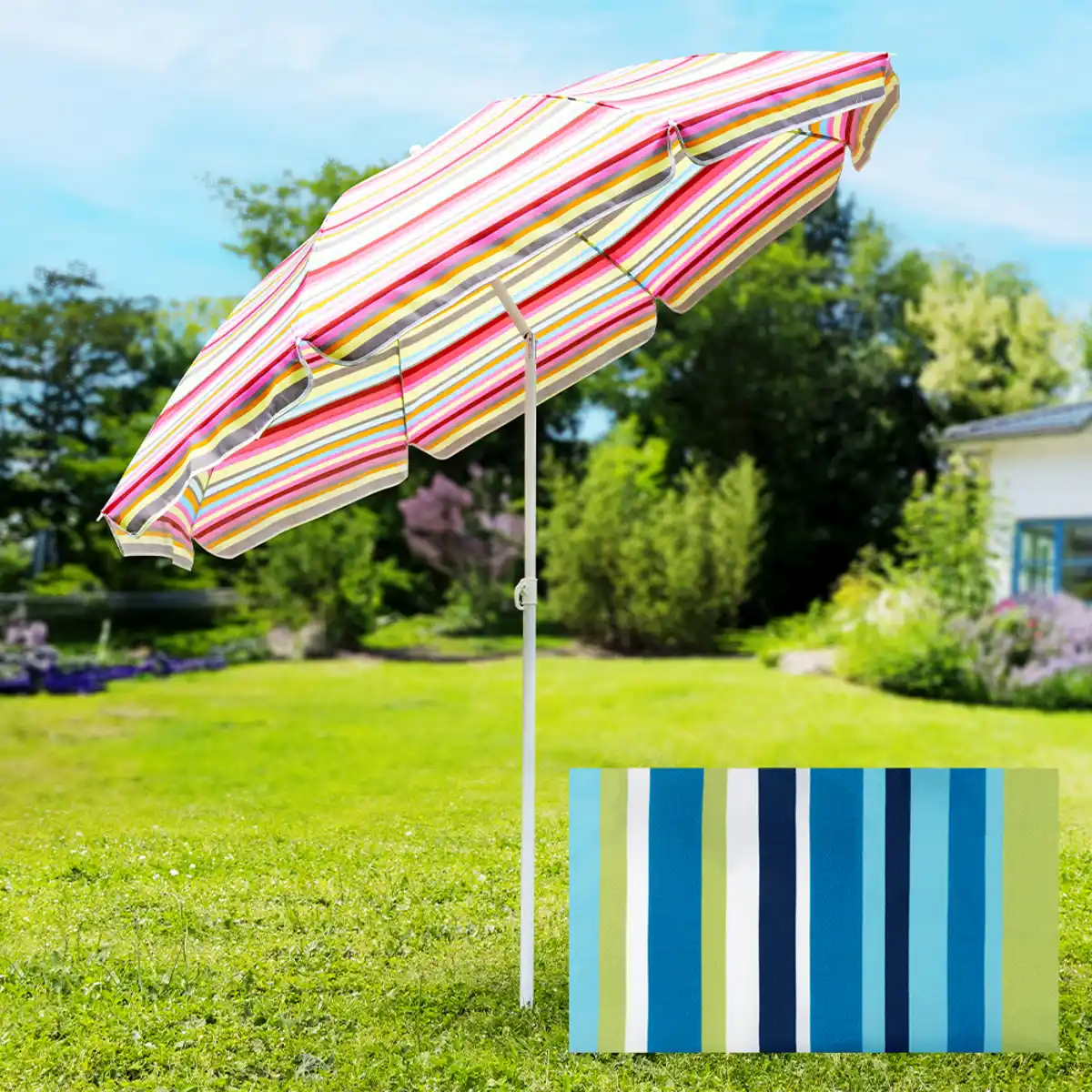 Bild 1 von Strand-/ Sonnenschirm Ø 200 cm, grün-weiß-blau-lila