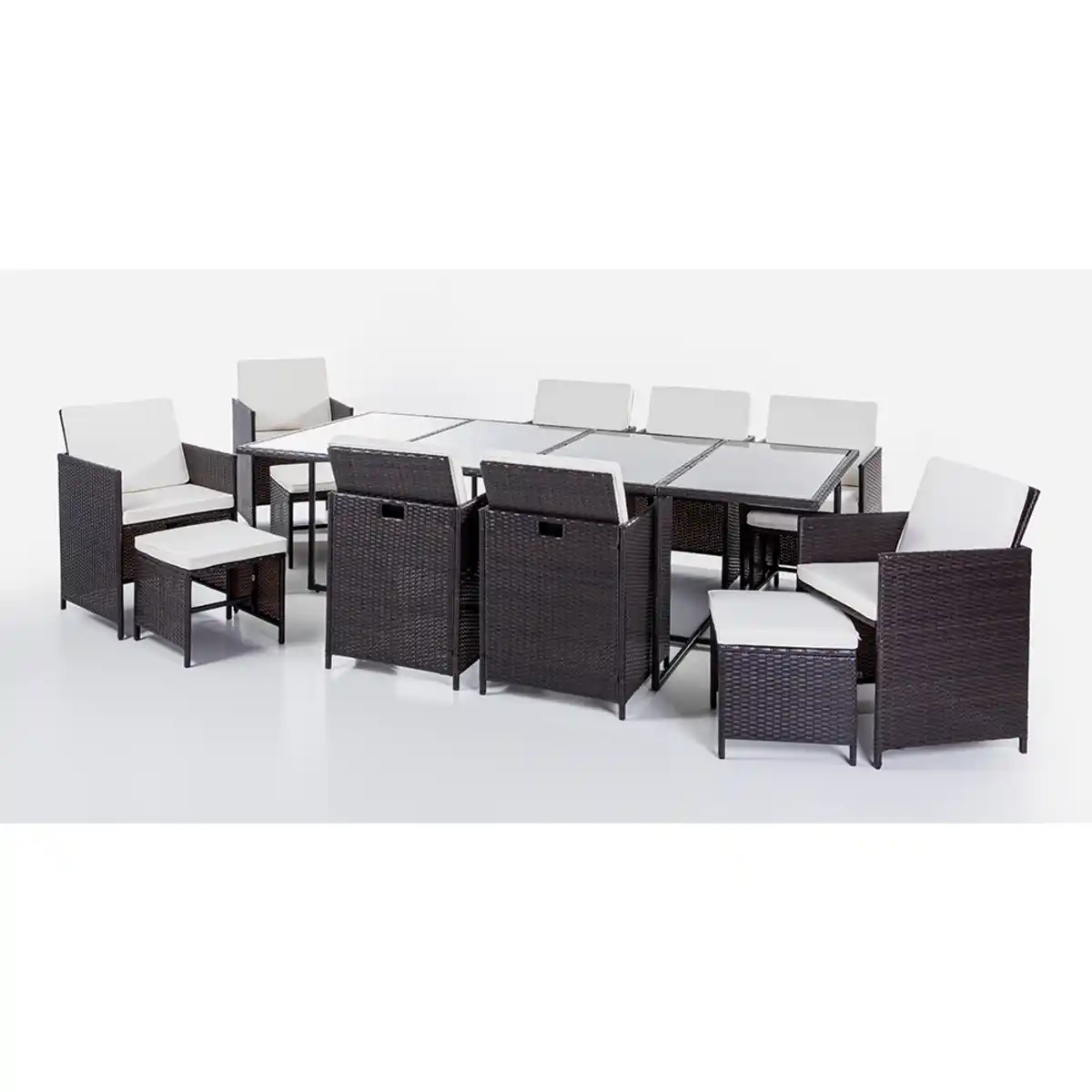 Bild 1 von 33tlg. Polyrattan-Sitzgruppe CUBE 4+8 mit platzsparendem Würfelsystem - Braun