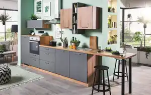 Express Küchen - Einbauküche Wida/Plamos, anthrazit/Wildeiche Nachbildung, inkl. Elektrogeräte