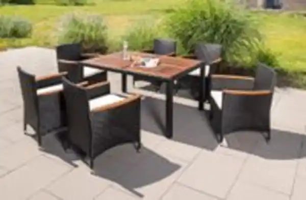 Bild 2 von 13tlg. Dining-Set VERA aus Polyrattan mit Holztisch inkl. Polsterauflagen