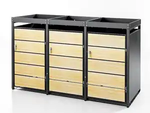 3er Mülltonnenverkleidung in Holzoptik aus Stahl, ca. 196 x 80 x 124 cm - Anthrazit/Holzoptik