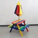 Bild 4 von Outdoor Kindersitzgruppe aus Tannenholz inkl. Schirm, ca. 71 x 79 x 54 cm - Bunt