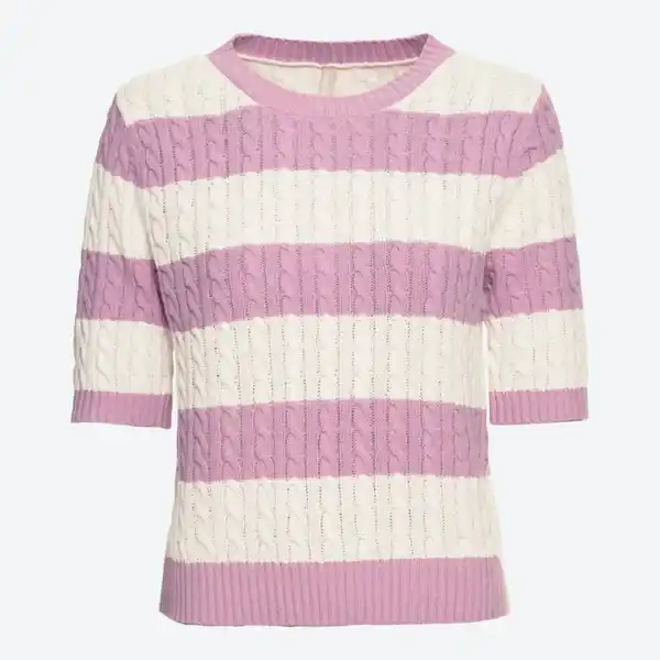 Bild 2 von Damen-Kurzarm-Pullover mit Zopfmuster