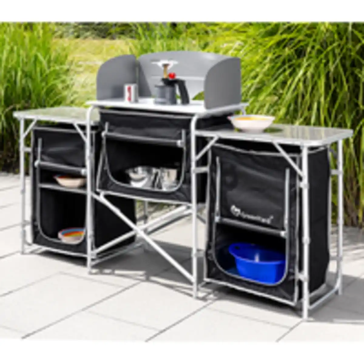 Bild 2 von Campingküche XL Windschutz und rollbarer Arbeitsplatte, ca. 173 x 41 x 80 cm - Schwarz