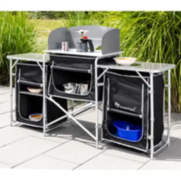 Bild 2 von Campingküche XL Windschutz und rollbarer Arbeitsplatte, ca. 173 x 41 x 80 cm - Schwarz